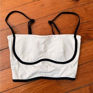Alo White and Black Trim Crop Top